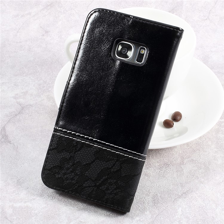 Two-color Slicing PU Leather Wallet Case for Samsung Galaxy S7 G930 - Black-2