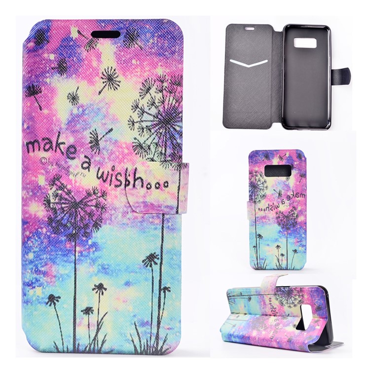 Pattern Printing Leather Folio Case for Samsung Galaxy S8+ SM-G955 - Dandelion and Quote-1