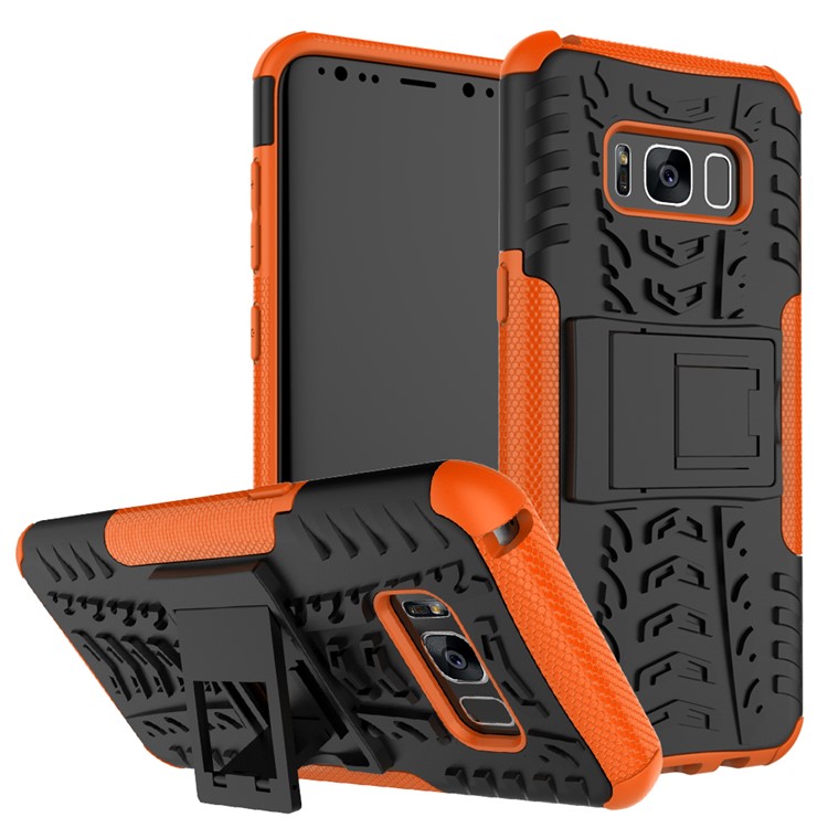 2-in-1 Tyre Pattern Kickstand PC + TPU Mobile Casing for Samsung Galaxy S8 G950 - Orange-1