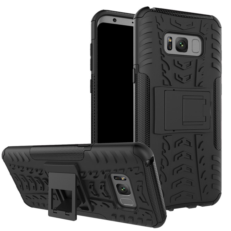 For Samsung Galaxy S8 Plus G955 Tyre Pattern Kickstand PC + TPU Hybrid Case Accessory - Black-1