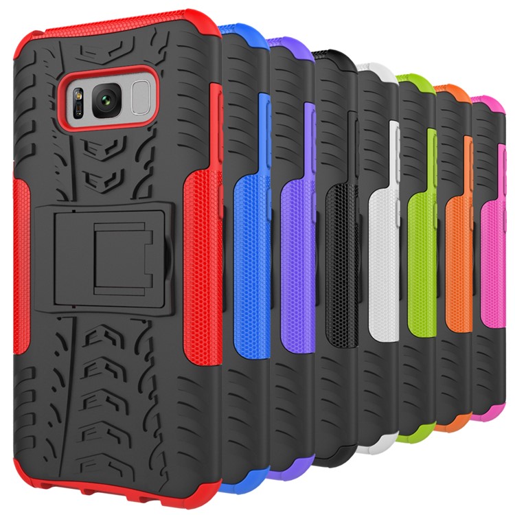 For Samsung Galaxy S8 Plus G955 Tyre Pattern Kickstand PC + TPU Hybrid Case Accessory - Black-13