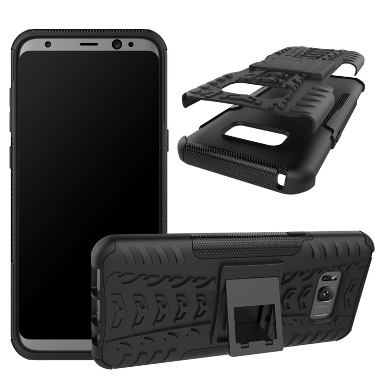 For Samsung Galaxy S8 Plus G955 Tyre Pattern Kickstand PC + TPU Hybrid Case Accessory - Black-2
