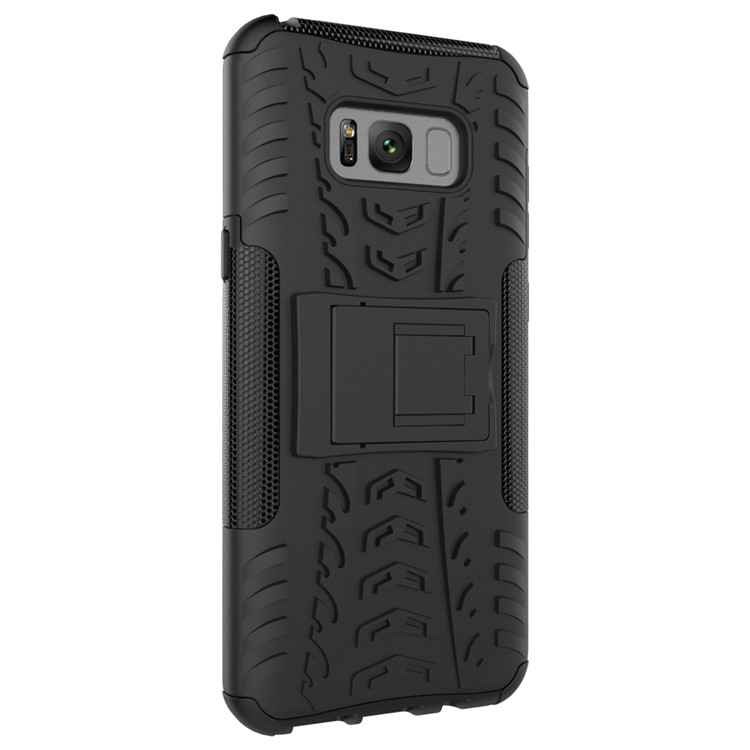 For Samsung Galaxy S8 Plus G955 Tyre Pattern Kickstand PC + TPU Hybrid Case Accessory - Black-9