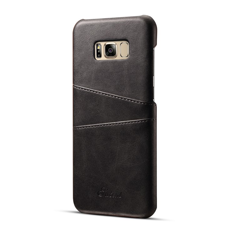 Card Holder Retro Leather Coated PC Hard Case for Samsung Galaxy S8 SM-G950 - Black-1