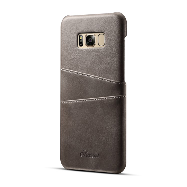 For Samsung Galaxy S8 SM-G950 Card Slot Retro Leather Coated PC Phone Cover - Grey-1