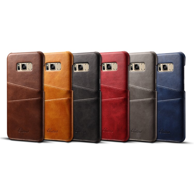 For Samsung Galaxy S8 SM-G950 Card Slot Retro Leather Coated PC Phone Cover - Grey-4