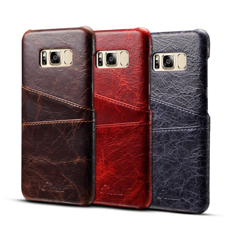 German Imported Genuine leather Card Holder PC Back Case for Samsung Galaxy S8 G950 - Red-4