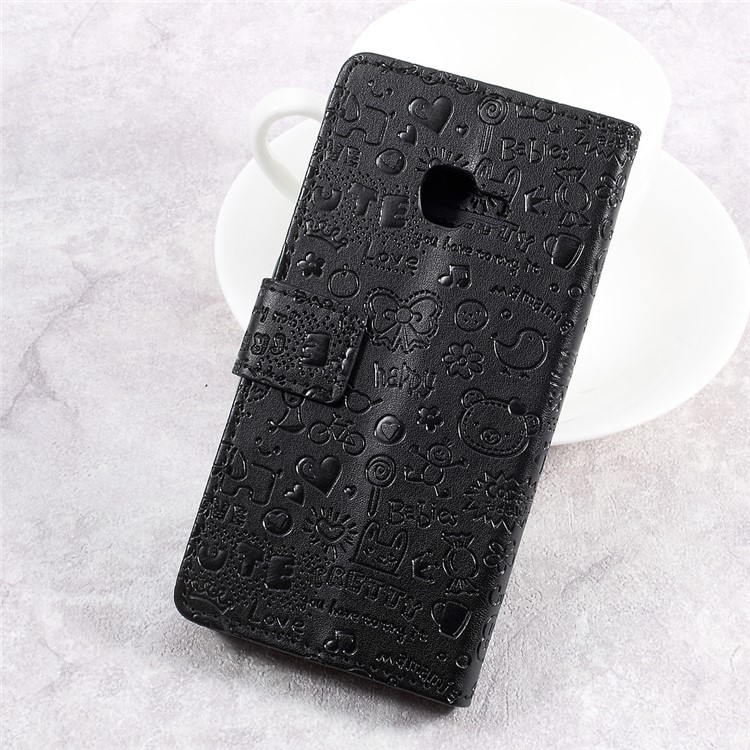 Cartoon Graffiti Leather Wallet Stand Phone Case for Samsung Galaxy Xcover 4 SM-G390F - Black-2