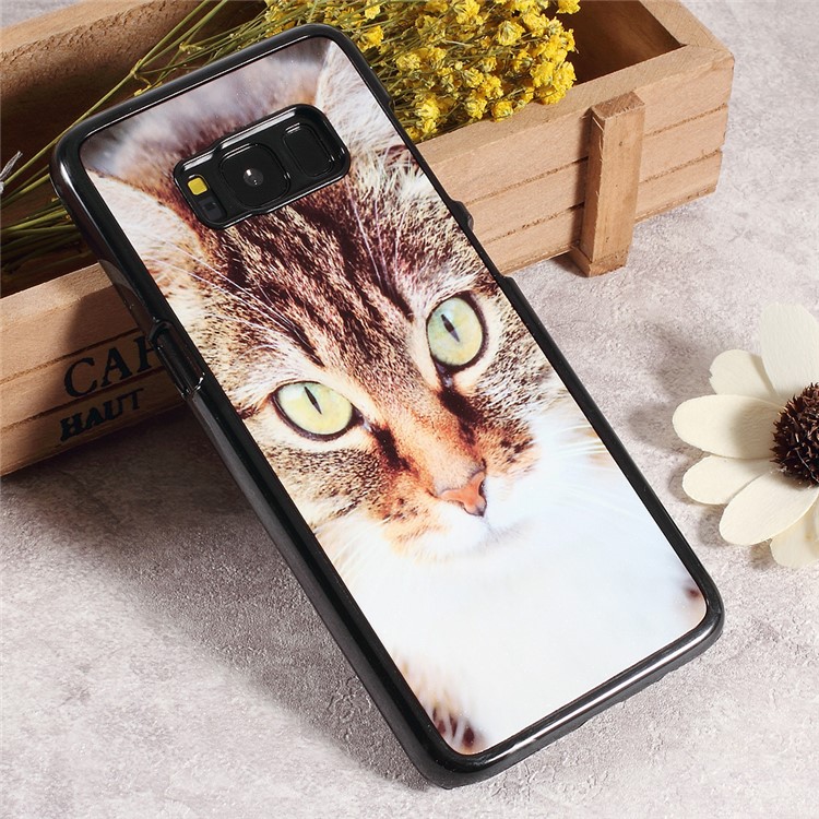 

For Samsung Galaxy S8 G950 Heat Transfer Printing Metal Aluminum Sheet Skin PC Cover - Big Eyes Brown Cat