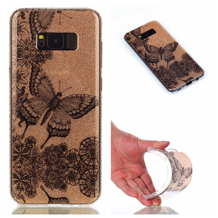 

For Samsung Galaxy S8 Plus G955 Double-sided IMD Flash Powder Flexible TPU Shell - Butterfly Flowers