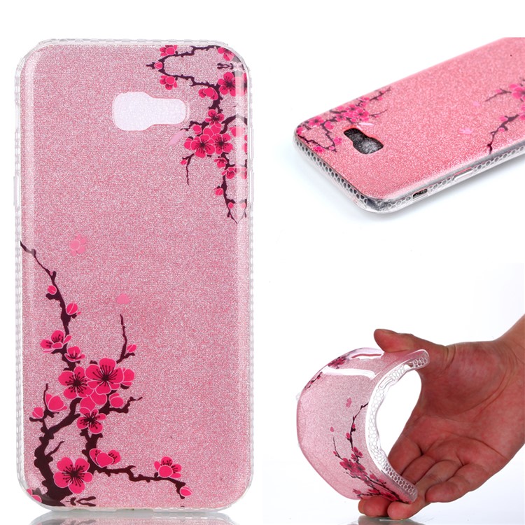Double-sided IMD Flash Powder TPU Cover for Samsung Galaxy A7 (2017) - Plum Flowers-1