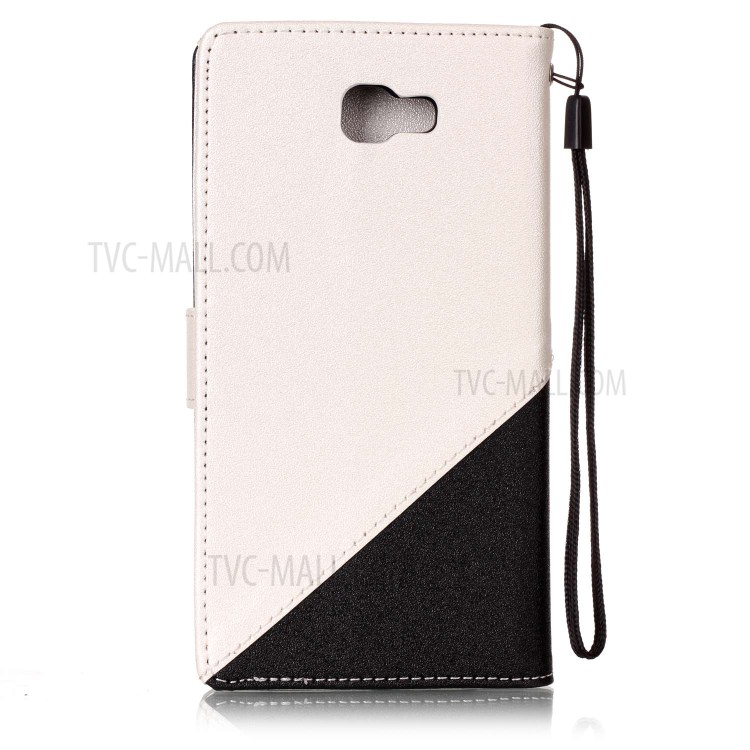Contrast Color Sand-like Texture Leather Wallet Protective Shell with Lanyard for Samsung Galaxy J5 Prime/On5 2016 - White-2