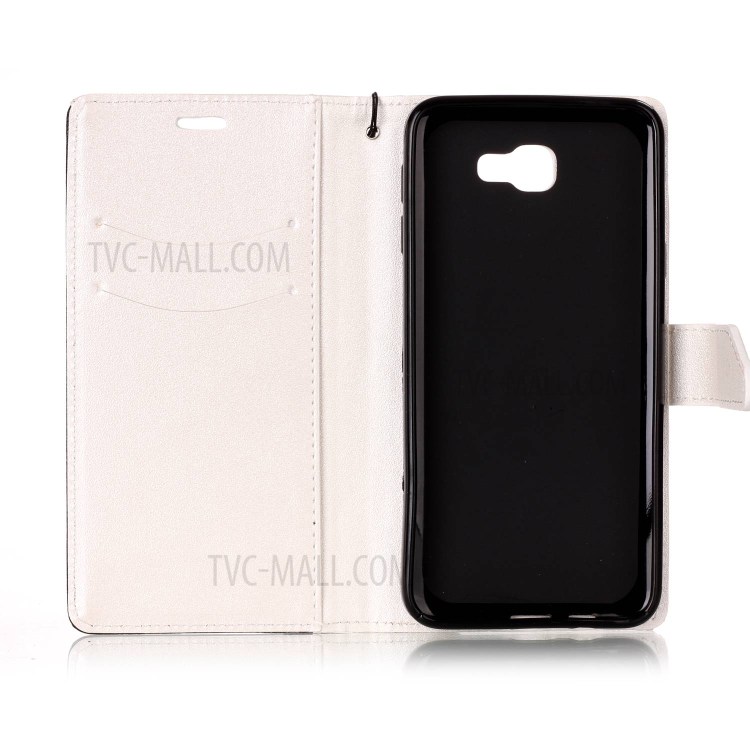 Contrast Color Sand-like Texture Leather Wallet Protective Shell with Lanyard for Samsung Galaxy J5 Prime/On5 2016 - White-3
