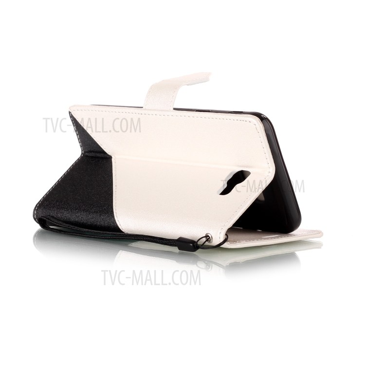 Contrast Color Sand-like Texture Leather Wallet Protective Shell with Lanyard for Samsung Galaxy J5 Prime/On5 2016 - White-4
