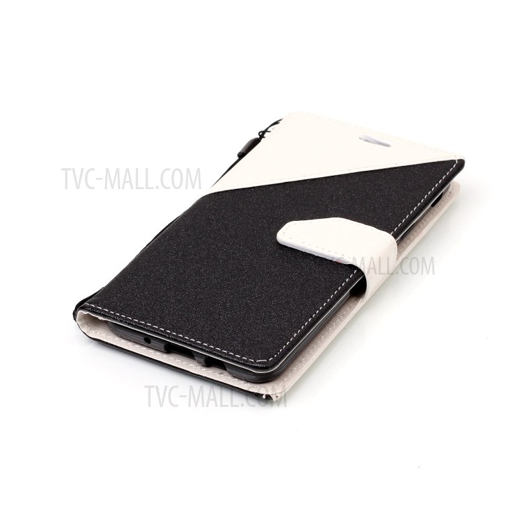 Contrast Color Sand-like Texture Leather Wallet Protective Shell with Lanyard for Samsung Galaxy J5 Prime/On5 2016 - White-5