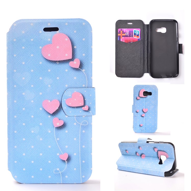 Pattern Printing Leather Stand Case for Samsung Galaxy A3 (2017) - Pink Hearts-1