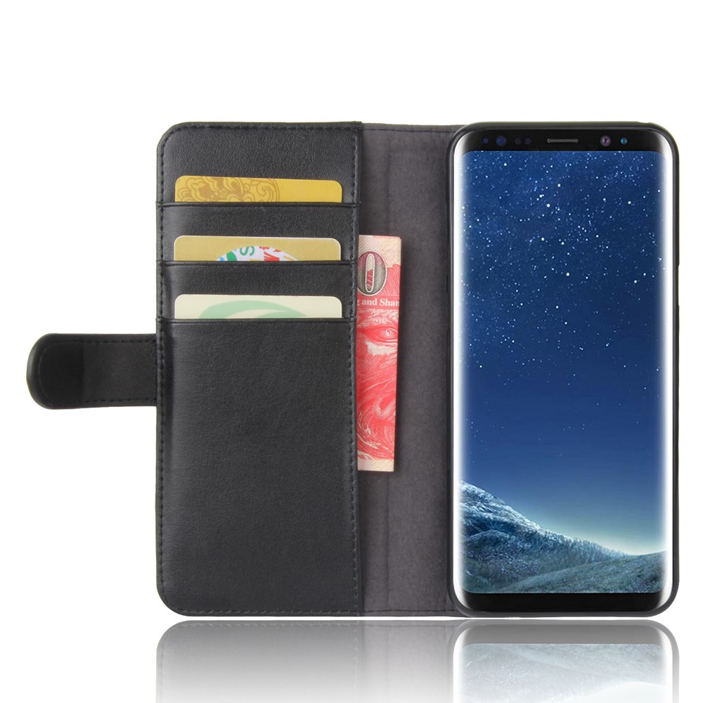 Genuine Split Leather Wallet Stand Phone Case for Samsung Galaxy S8 G950 - Black-7