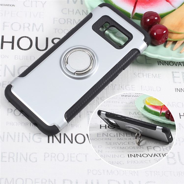 Magnetic Ring Holder TPU PC Back Case for Samsung Galaxy S8 SM-G950 - Silver-1