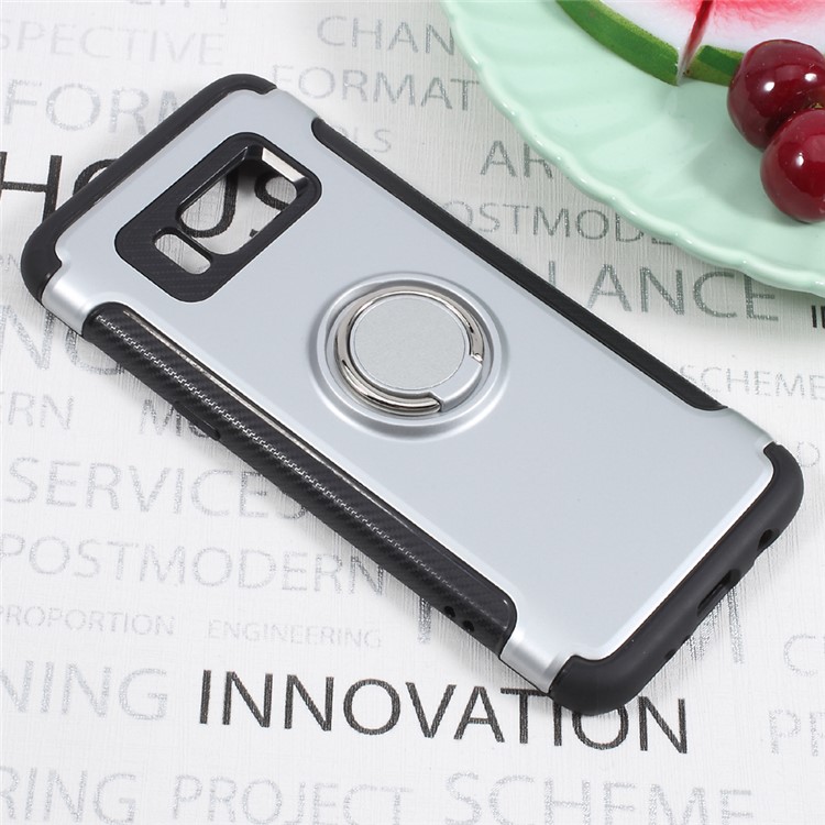 Magnetic Ring Holder TPU PC Back Case for Samsung Galaxy S8 SM-G950 - Silver-3