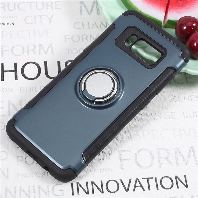 For Samsung Galaxy S8 SM-G950 Magnetic Ring Holder TPU PC Case Cover - Baby Blue-1