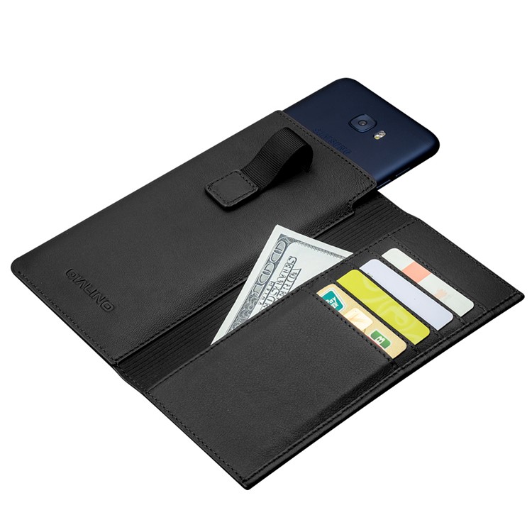 QIALINO Genuine Leather Wallet Protective Pouch Casing for Samsung Galaxy C7 Pro - Black-1