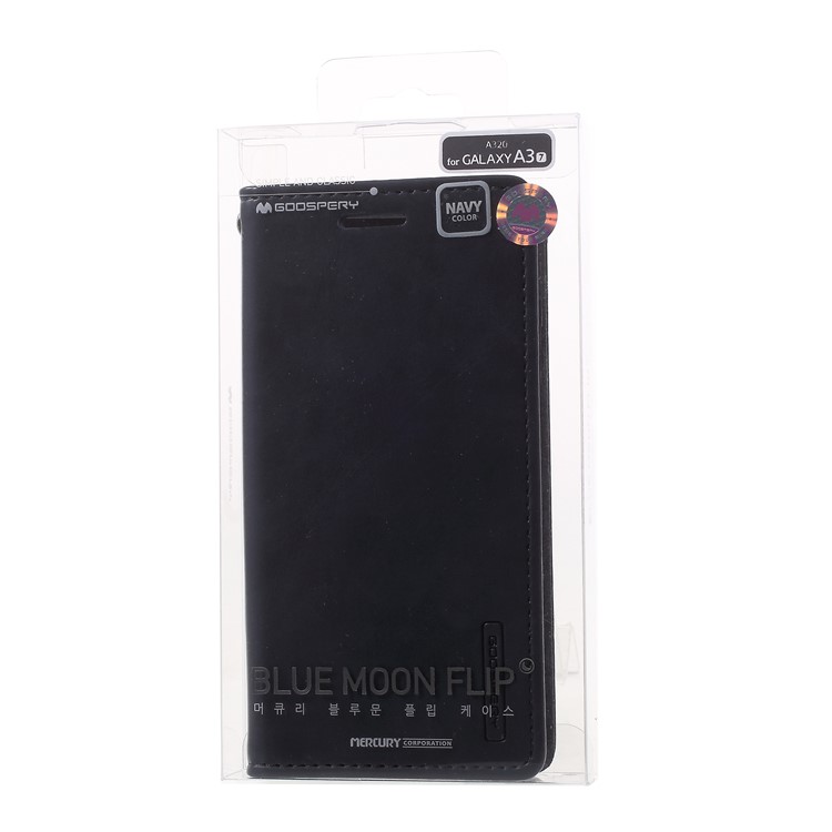 MERCURY GOOSPERY Blue Moon for Samsung Galaxy A3 (2017) A320 Leather Wallet Shell with Stand - Dark Blue-7
