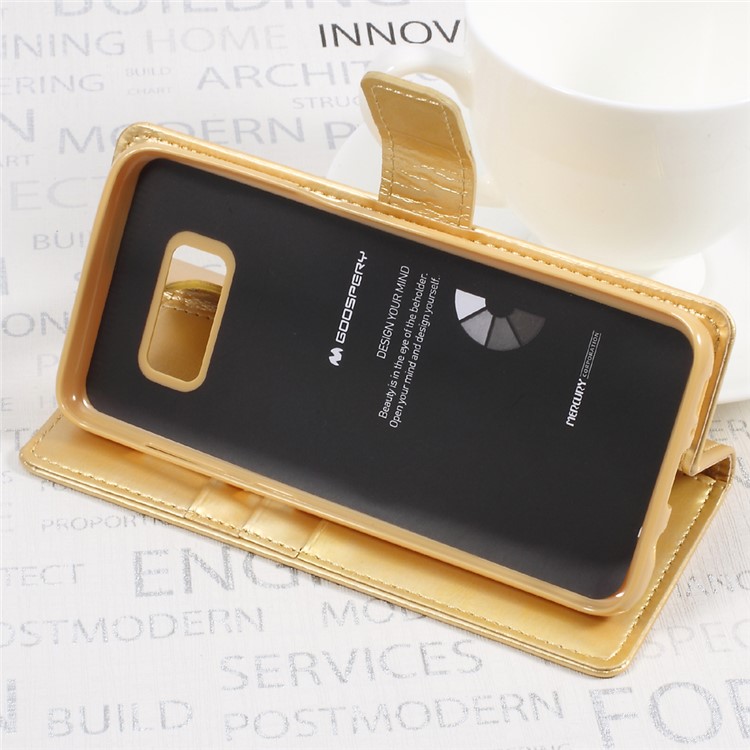 MERCURY GOOSPERY Blue Moon Stand Leather Wallet Case for Samsung Galaxy S8 Plus SM-G955 - Gold-4