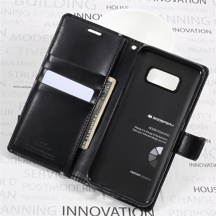MERCURY GOOSPERY Blue Moon for Samsung Galaxy S8+ SM-G955 Stand Leather Wallet Mobile Shell - Black-8
