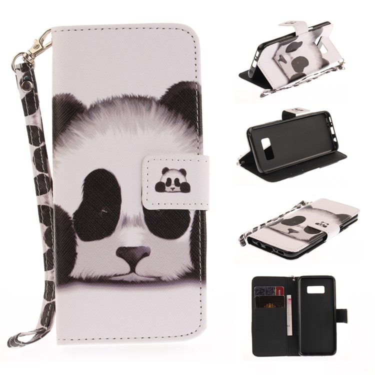 Pattern Printing Leather Wallet Case for Samsung Galaxy S8 SM-G950 - Adorable Panda-1