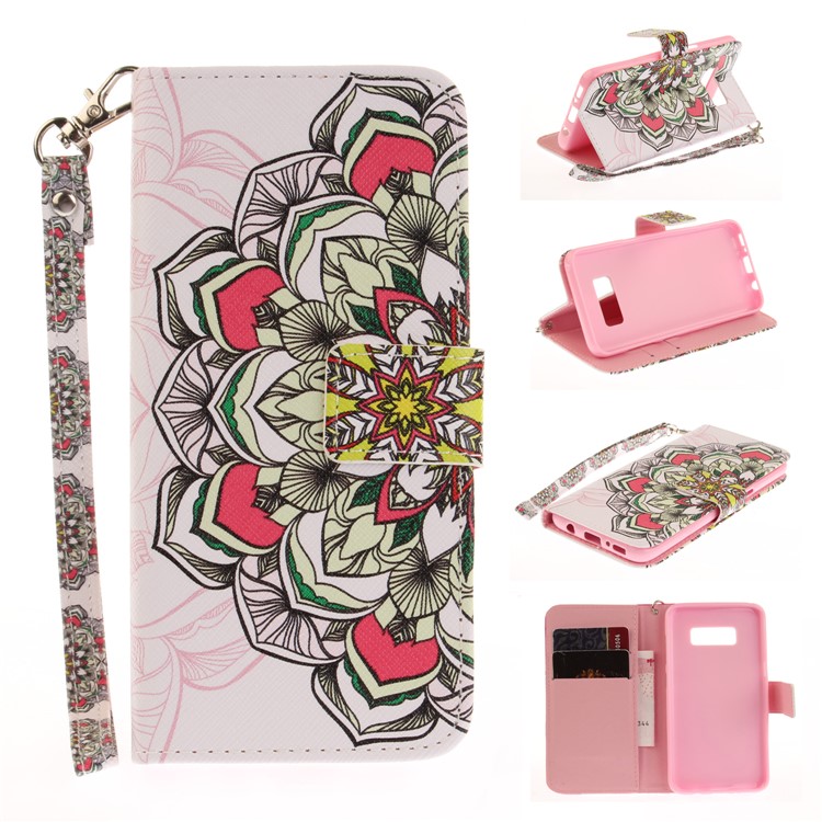 Pattern Printing Stand Leather Wallet Case for Samsung Galaxy S8 SM-G950 - Beautiful Flowers-1