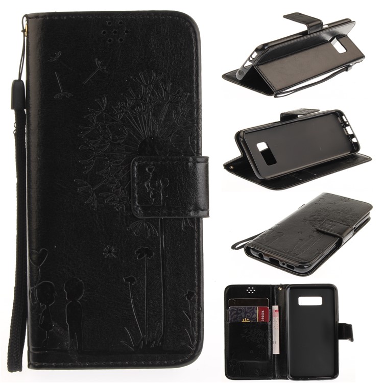 Imprint Dandelion and Lovers Leather Wallet Case for Samsung Galaxy S8+ SM-G955 - Black-1