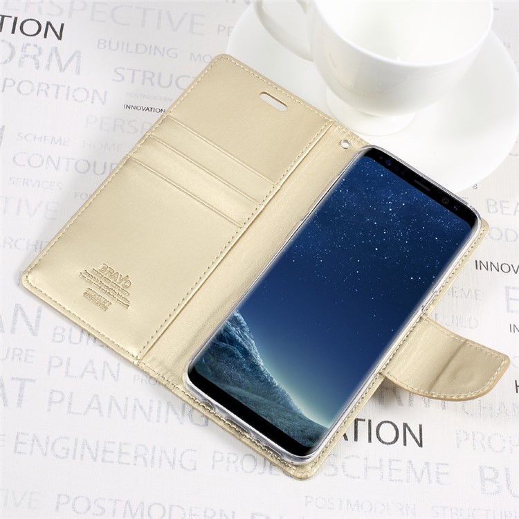 MERCURY GOOSPERY Bravo Diary Leather Case Phone Cover for Samsung Galaxy S8 G950 - Gold-6
