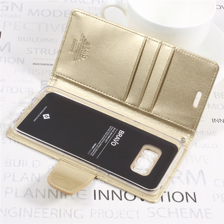 MERCURY GOOSPERY Bravo Diary Leather Case Phone Cover for Samsung Galaxy S8 G950 - Gold-7