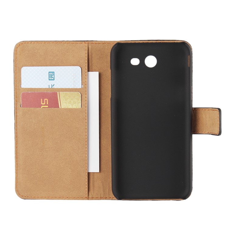 Genuine Split Leather Wallet Magnetic Flip Case for Samsung Galaxy J5 (2017) - Black-4