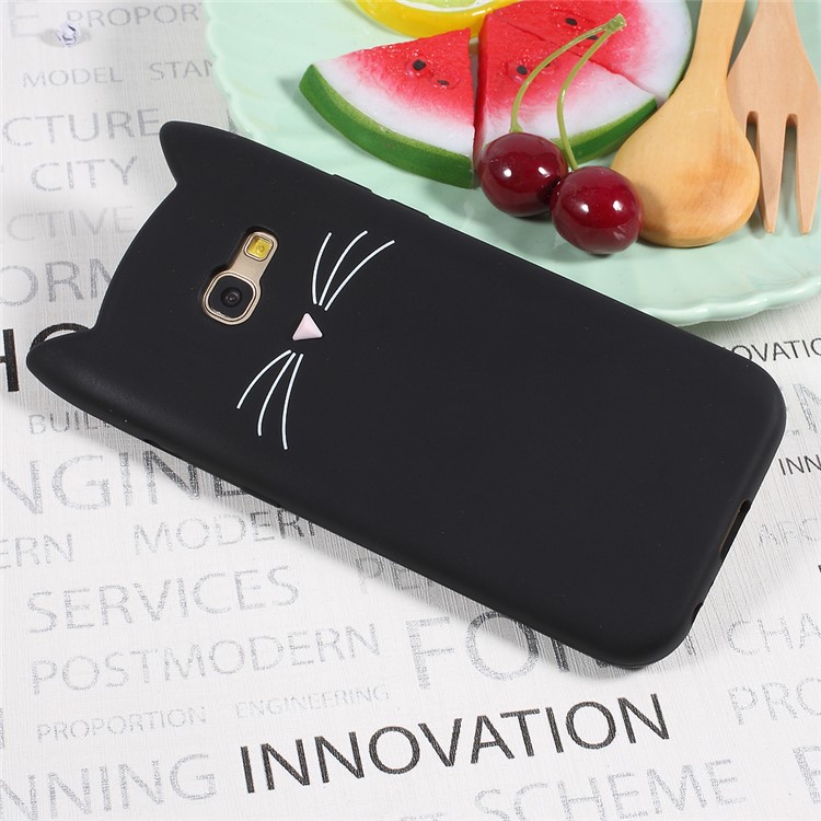 Lovely 3D Moustache Cat Soft Silicone Case for Samsung Galaxy A3 (2017) - Black-3
