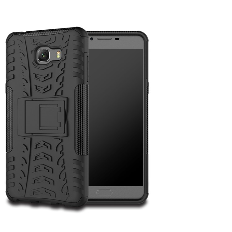 For Samsung Galaxy C9 Pro Tyre Pattern Kickstand PC + TPU Back Shell - Black-10