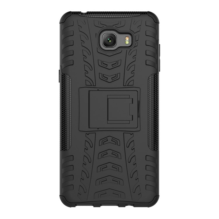 For Samsung Galaxy C9 Pro Tyre Pattern Kickstand PC + TPU Back Shell - Black-11