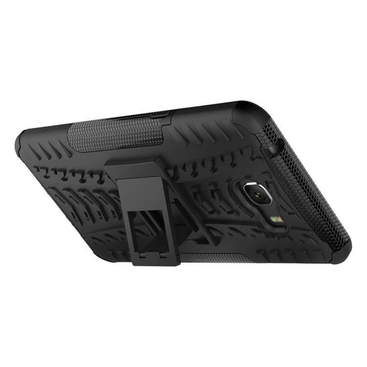 For Samsung Galaxy C9 Pro Tyre Pattern Kickstand PC + TPU Back Shell - Black-12