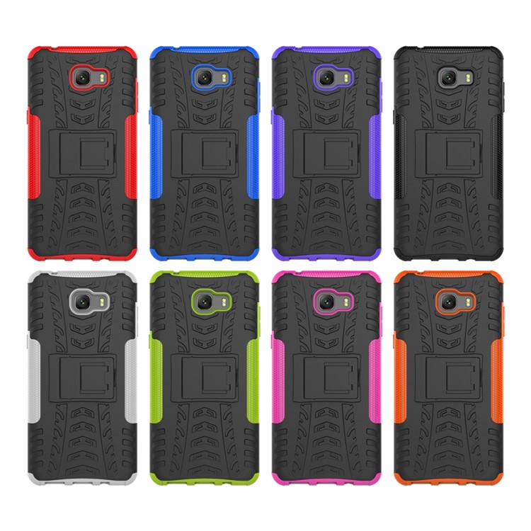 For Samsung Galaxy C9 Pro Tyre Pattern Kickstand PC + TPU Back Shell - Black-15