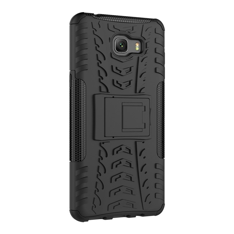 For Samsung Galaxy C9 Pro Tyre Pattern Kickstand PC + TPU Back Shell - Black-4