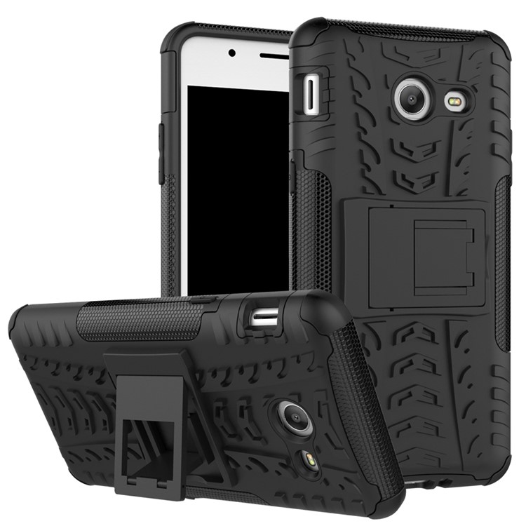 Kickstand Hybrid PC+TPU Case Cover Cool Tire Pattern for Samsung Galaxy J5 (2017) - Black-1