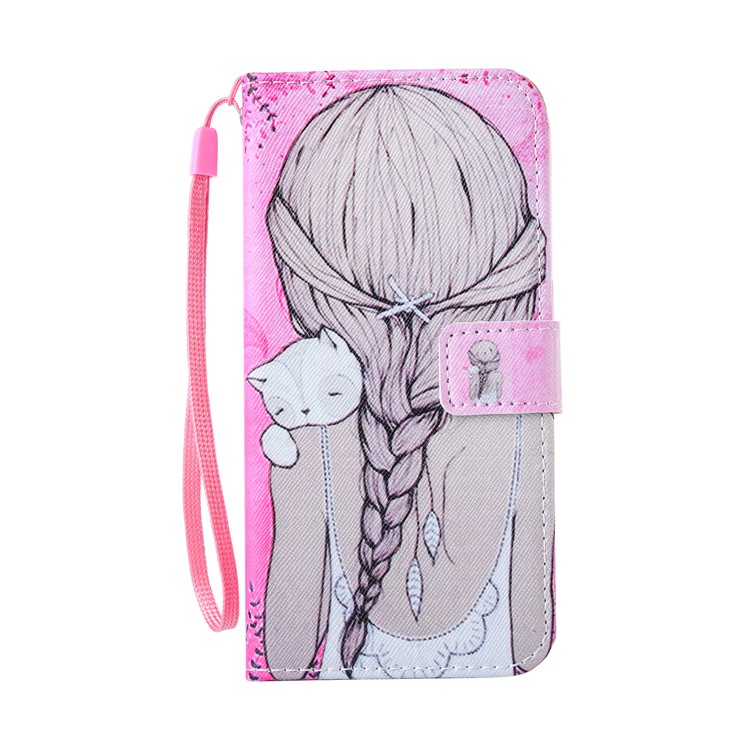 Patterned Leather Mobile Shell with Card Slots for Samsung Galaxy A5 (2017) SM-A520F - Girl and Sleeping Cat-1