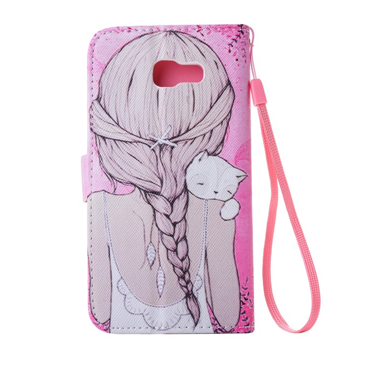 Patterned Leather Mobile Shell with Card Slots for Samsung Galaxy A5 (2017) SM-A520F - Girl and Sleeping Cat-2