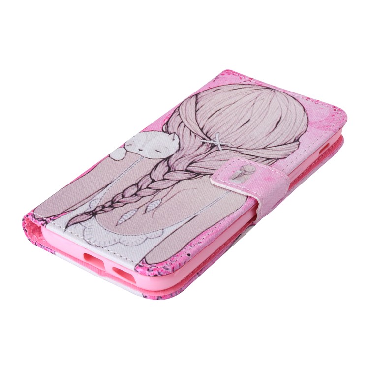 Patterned Leather Mobile Shell with Card Slots for Samsung Galaxy A5 (2017) SM-A520F - Girl and Sleeping Cat-5