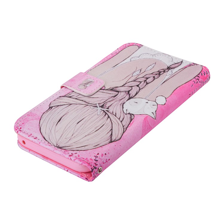 Patterned Leather Mobile Shell with Card Slots for Samsung Galaxy A5 (2017) SM-A520F - Girl and Sleeping Cat-6
