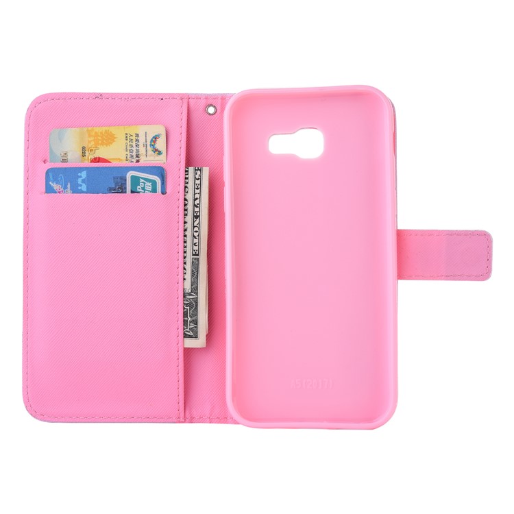 Patterned Leather Mobile Shell with Card Slots for Samsung Galaxy A5 (2017) SM-A520F - Girl and Sleeping Cat-7