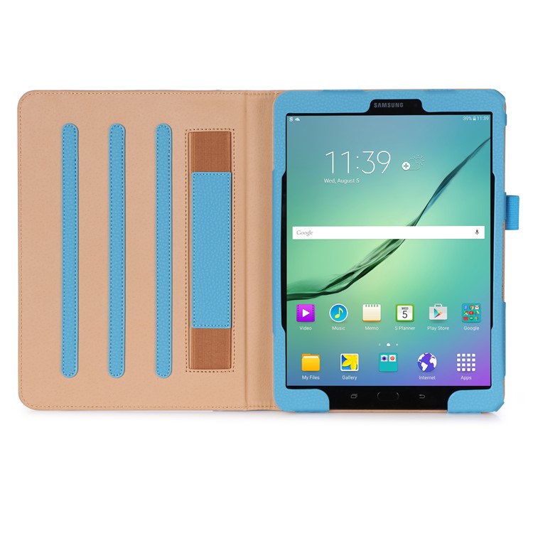 Business Style Folio Stand Leather Shell Case for Samsung Galaxy Tab S3 9.7 inch - Blue-4