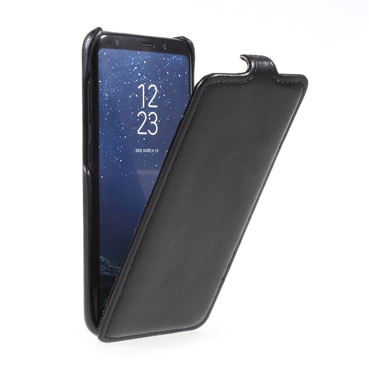 Vertical Flip Crazy Horse Grain Leather Phone Casing for Galaxy S8 G950 - Black-1