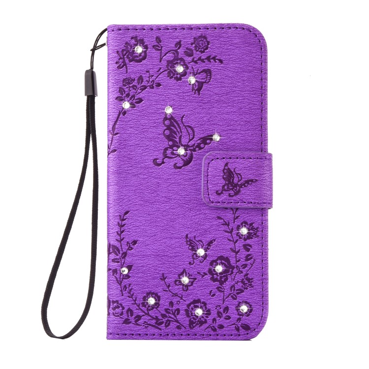 Imprinted Butterfly Flowers Crystal Stand Leather Wallet Case for Samsung Galaxy S8 SM-G950 - Purple-1