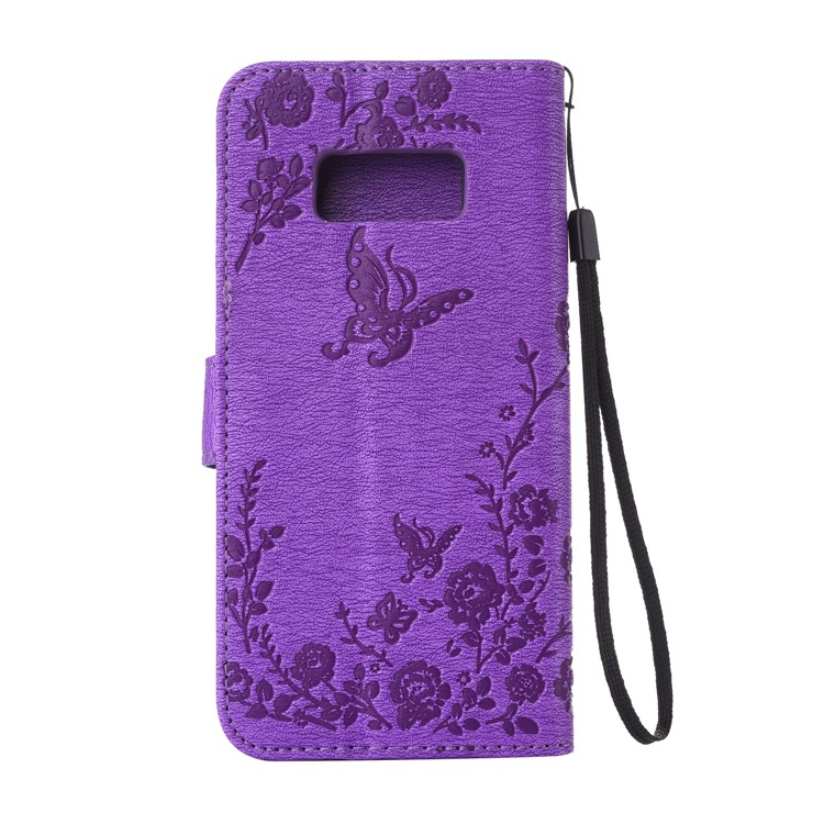 Imprinted Butterfly Flowers Crystal Stand Leather Wallet Case for Samsung Galaxy S8 SM-G950 - Purple-2